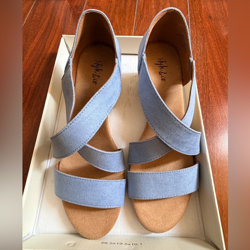 Style & Co. Light Blue Crossband Slip-On Sandals